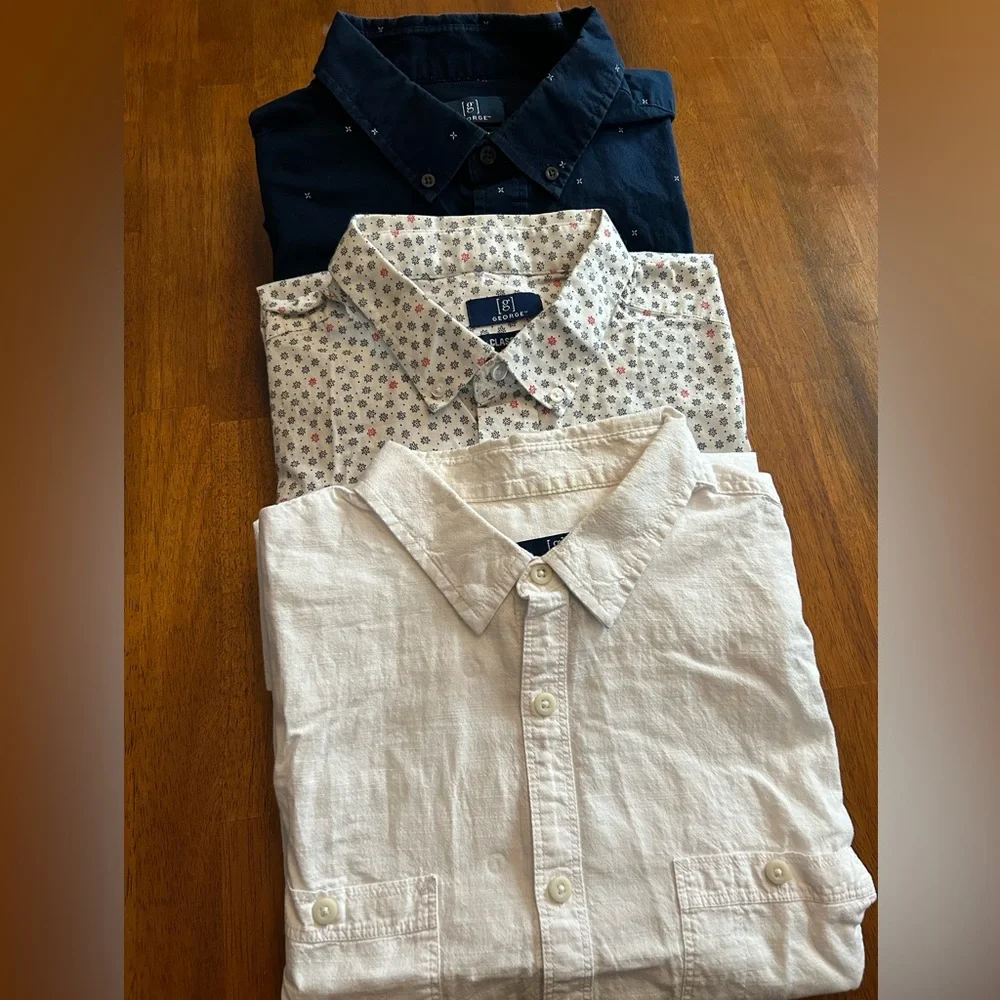 Classic Fit Short Sleeve Button Up Shirt Bundle Men’s Size L | 3-Pack | George - Picture 2 of 11